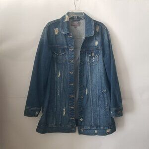 Torrid Womens 2 / 2X Long Line 99% Cotton Blue Denim Jean Jacket Button Up